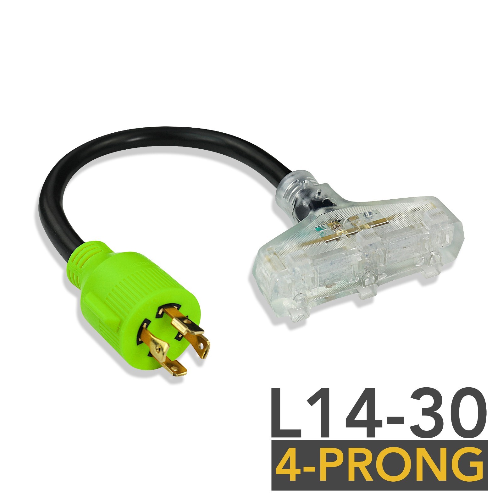 Leisure Cords L14-30P to (3) 5-15R Generator Cord adapter 30 amp to 15 amp 18"