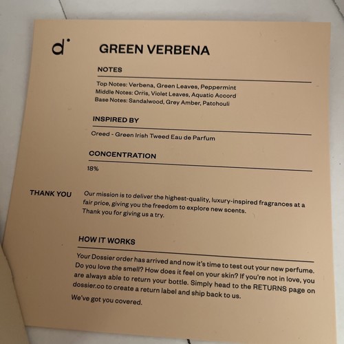 Dossier Green Verbena Eau de Parfum 1.7 Fl Oz EDP Perfume Fragrance NEW IN BOX