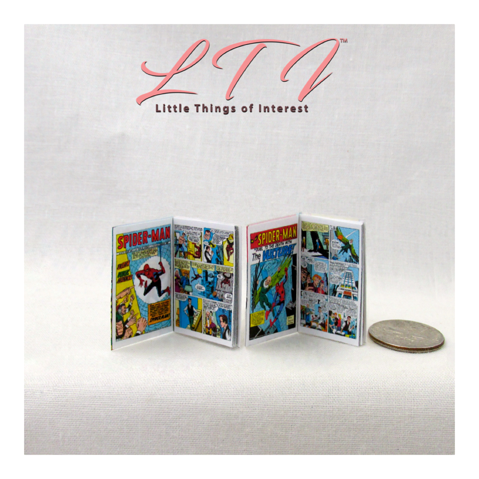 SPIDER-MAN COMIC BOOKS 2 Dollhouse Miniatures Illustrated Readable 1:12 Scale