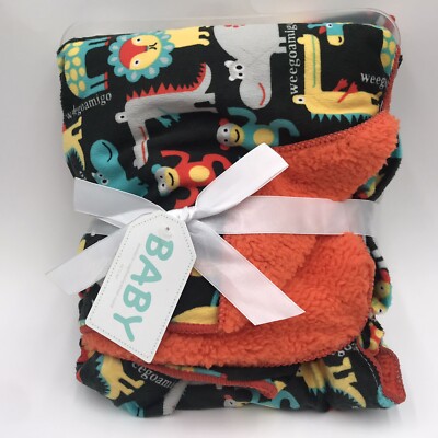 Weego Amigo Baby Blanket Safari Jungle Velour Sherpa Giraffe Monkey Hippo Croc