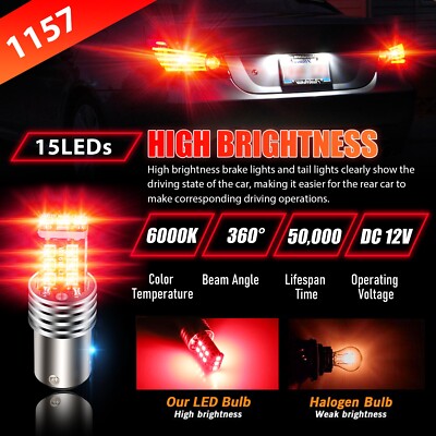 4PCS 1157 LED Red Strobe Flashing Blinking Brake Stop Tail Parking Light Bulbs