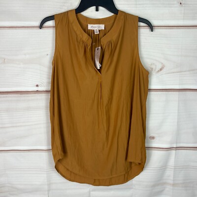 Philosophy Top Womens Medium Gold Sleeveless Blouse V-Neck Pullover Solid Woven