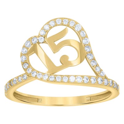 10k Yellow Gold Girls CZ 15 Anos Quinceanera Heart 15 Years Ring Band Size 7