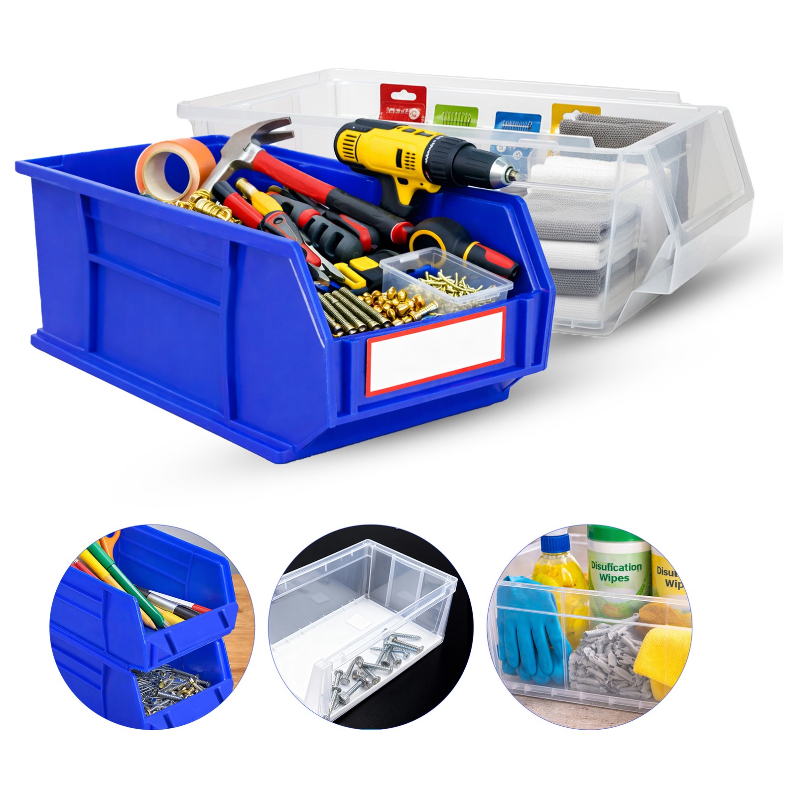 Picking Bin Size S M L Plastic Storage Box Blue Clear Hardware Parts Workshop