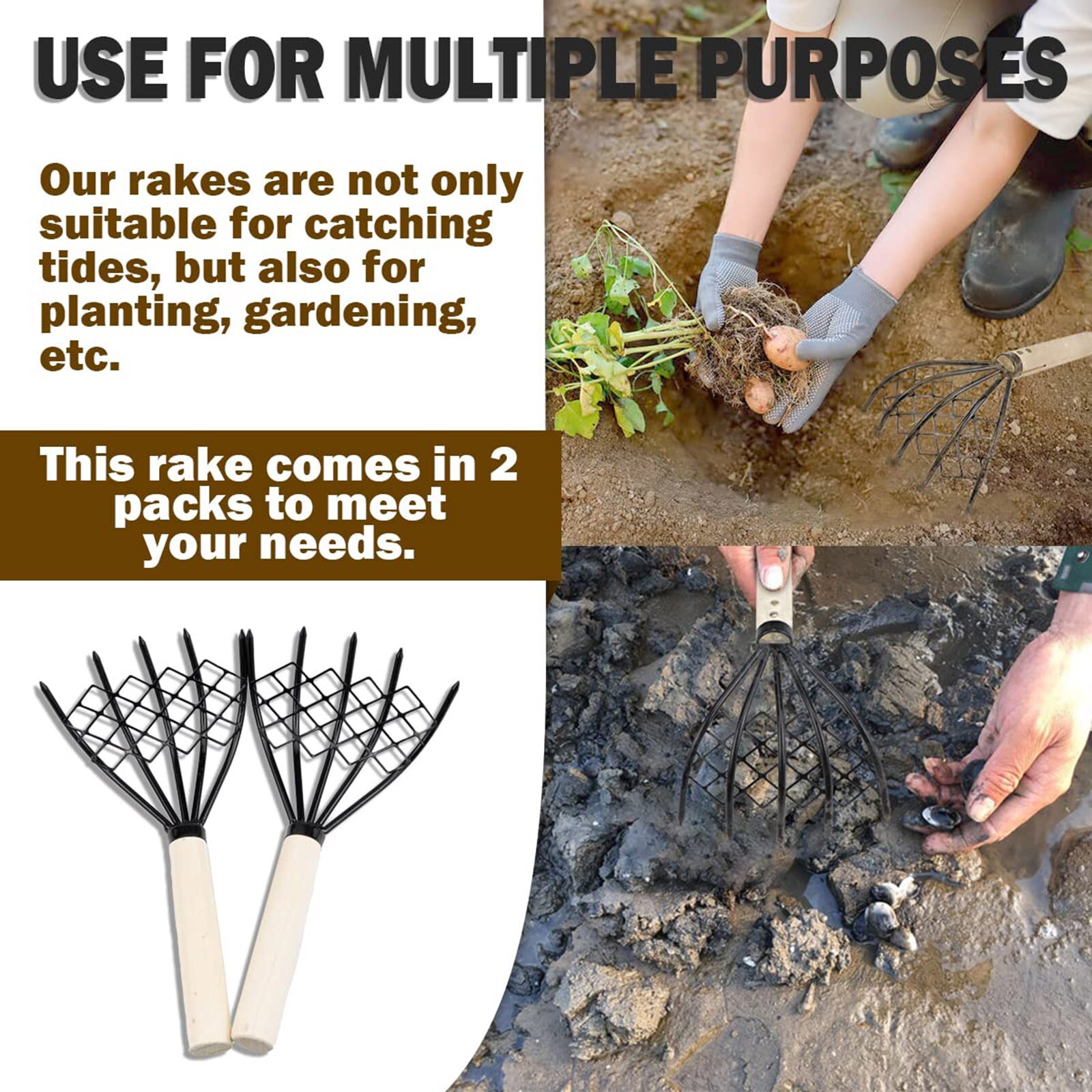 Seafood Rake With Mesh Net 10.24in High Rake Clamming Rake 5 Tine Beach ...