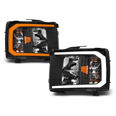 Topline For 2007-2014 Silverado Switchback Sequential LED Strip Headlights Black