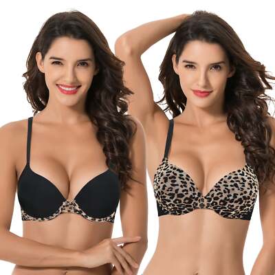 Women's Plus Size Perfect Shape Add 1 Cup Push Up Underwire Bras-2PK-BLACK,
