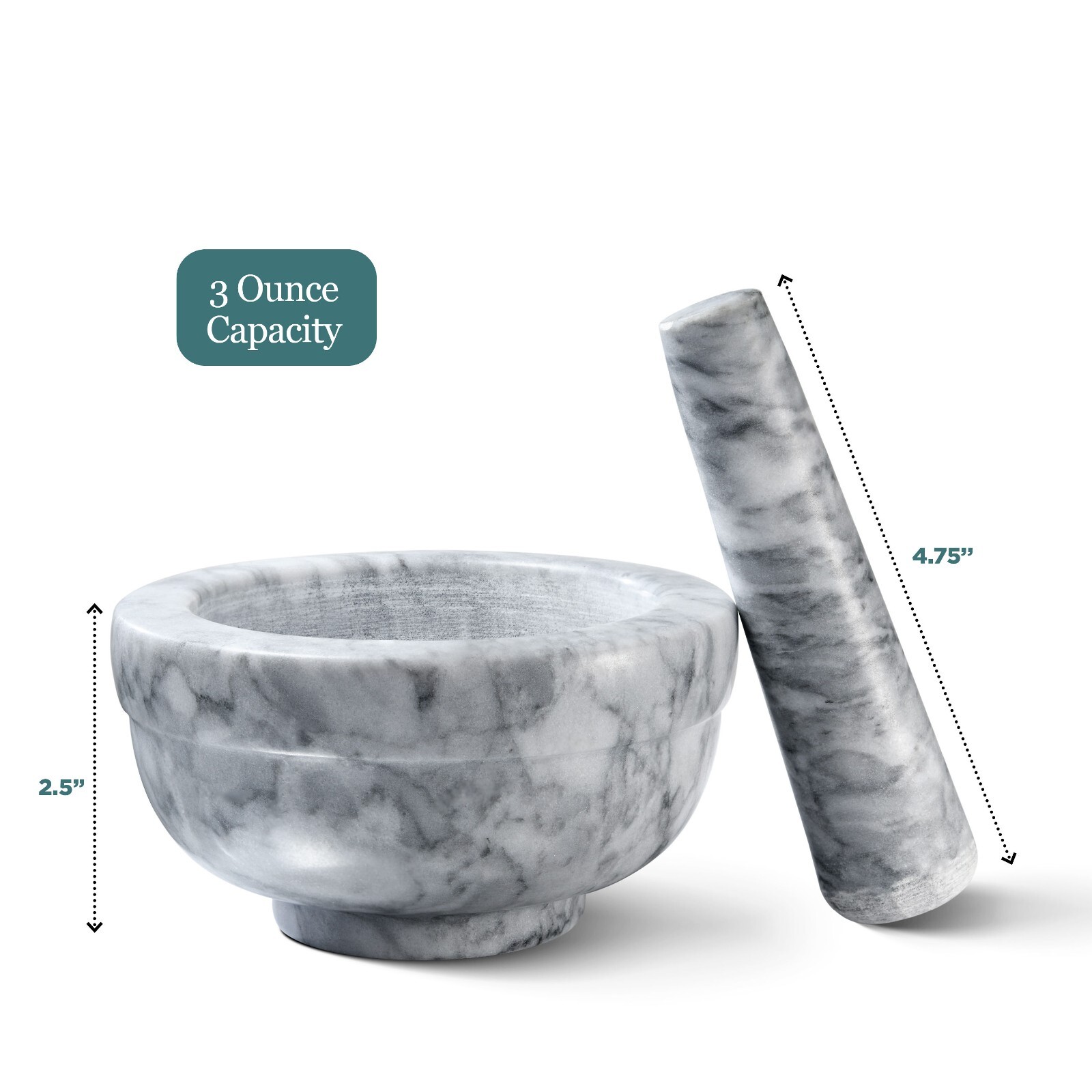 Mortar And Pestle Set Marble Grey 3.75 Inches Diameter