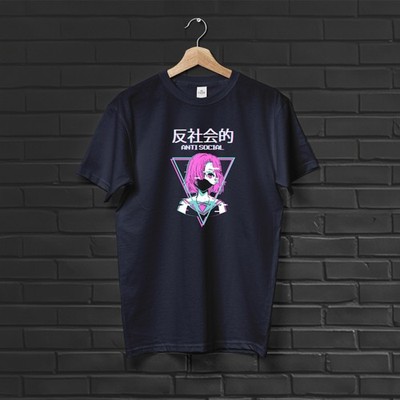 Cyberpunk Anime Girl Anti Social Japanese Glitch Unisex Casual T-Shirt