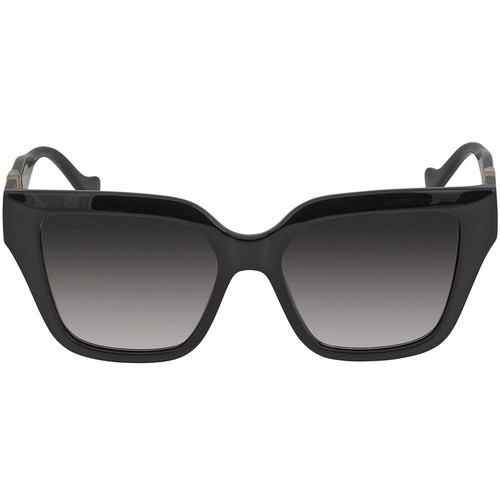 Pre-owned Gucci Women's Sunglasses Grey Nylon Lens Full Rim Shiny Black Frame Gg1023s 008 In Gray