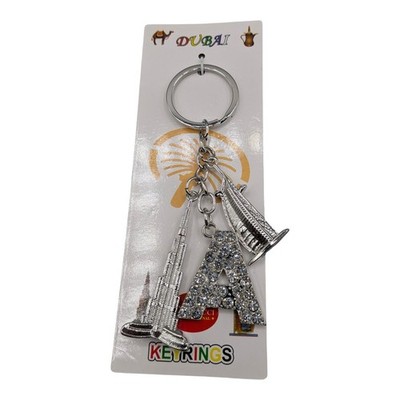 Dubai Souvenir Keychain Silver Initial A Burj Khalifa Burj Al Arab Rhinestone