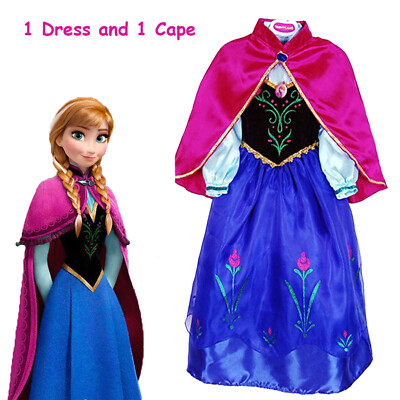 Girls Frozen Anna Fancy Dress Costume Cape Princess Party Birthday Kid Halloween
