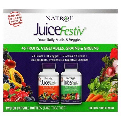 Natrol JuiceFestiv 2 бутылки по 60 капсул в каждой, без яиц, без рыбы, с моллюсками