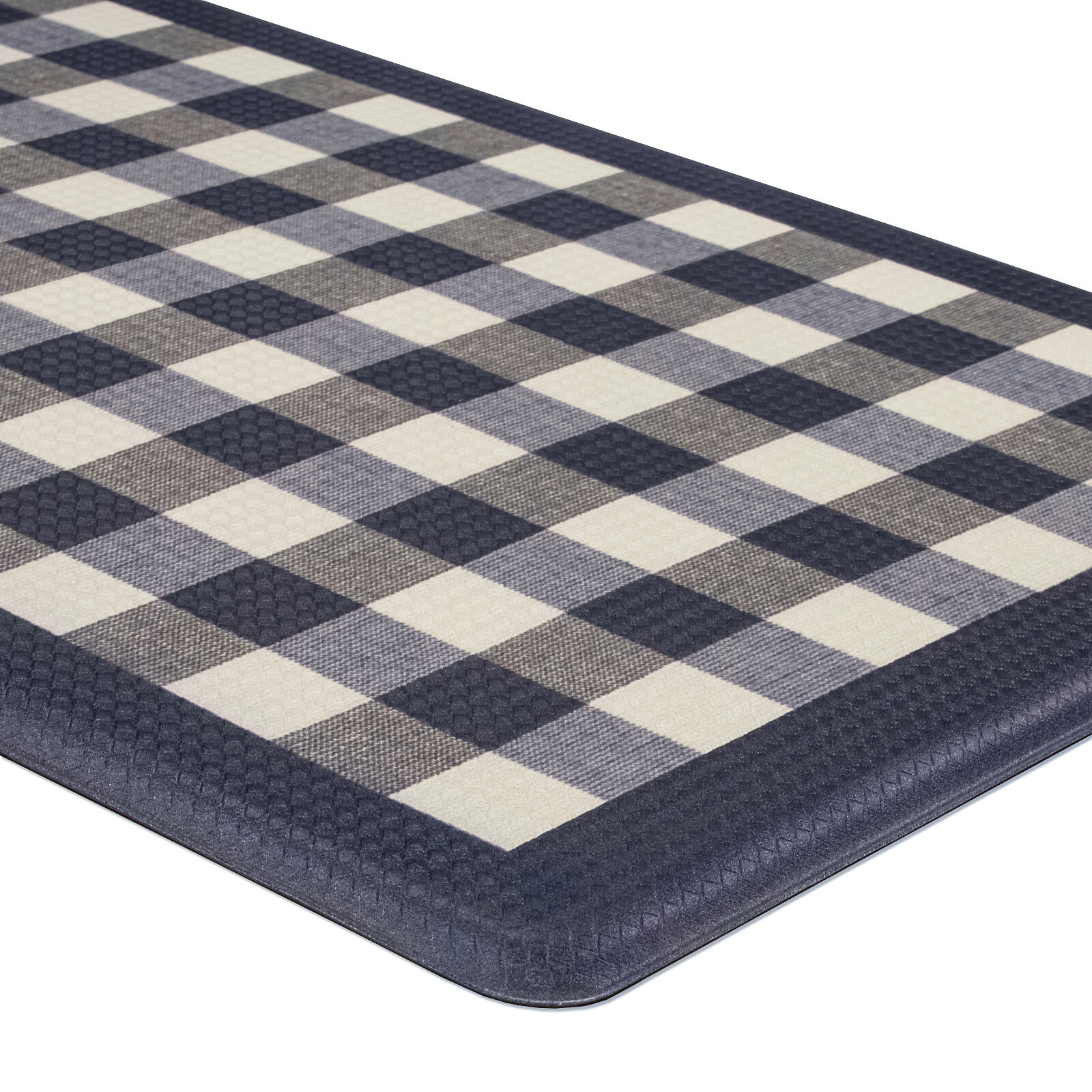 Navy & White Buffalo Plaid Memory Foam AntiFatigue Kitchen Floor Mat