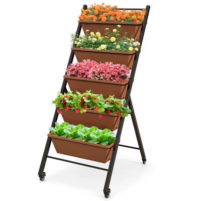 Topbuy 5-Layer Vertical Raised Garden Bed with Wheels Drainage Holes