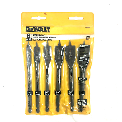 Dewalt DW1587 Heavy Duty Wood Boring Spade Bit Set 6 Pieces 3 8 1in Black NEW