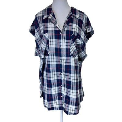 JACHS Girlfriend New York Plaid Button Front Top Size XXL Blue White Red