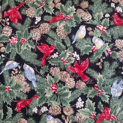 Cranston VIP Print Works Christmas Bird Fabric Holly Cardinal Pinecones 1.25 Yd