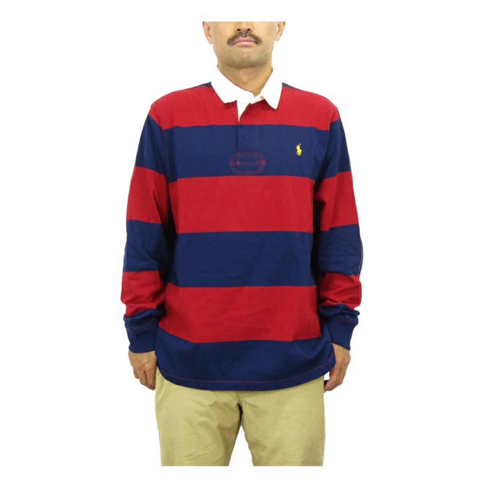 

Рубашка-поло в полоску Polo Ralph Lauren с длинными рукавами и полоской по индивидуальному заказу, Navy;red
