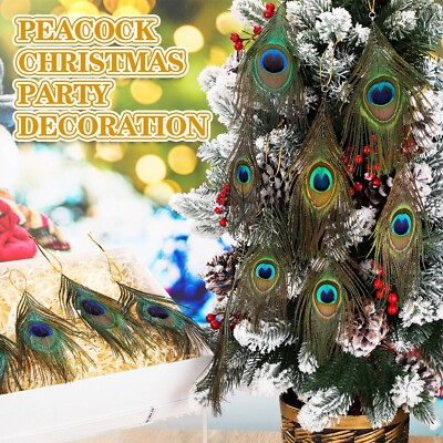 Syhood 12 Pcs Peacock Feather Ornaments Christmas Natural Peacock Bird Orname...