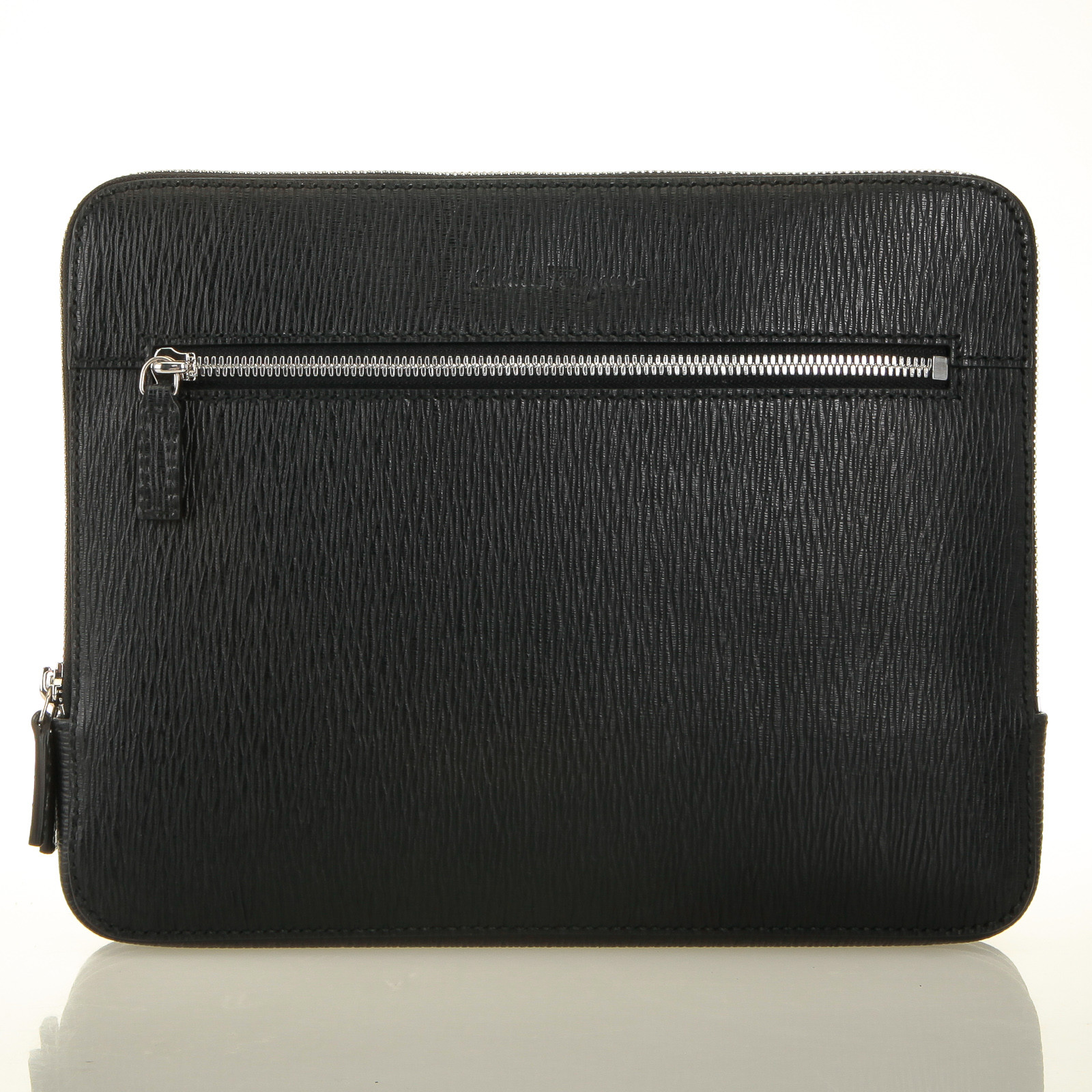 Salvatore Ferragamo Revival Black Pebbled Calf Leather Carrying Pouch