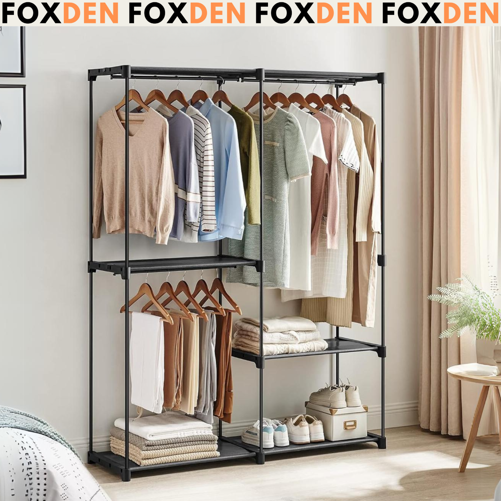Industrial Open Wardrobe Clothes Rail Rack Bedroom Storage Metal Shelves Unit