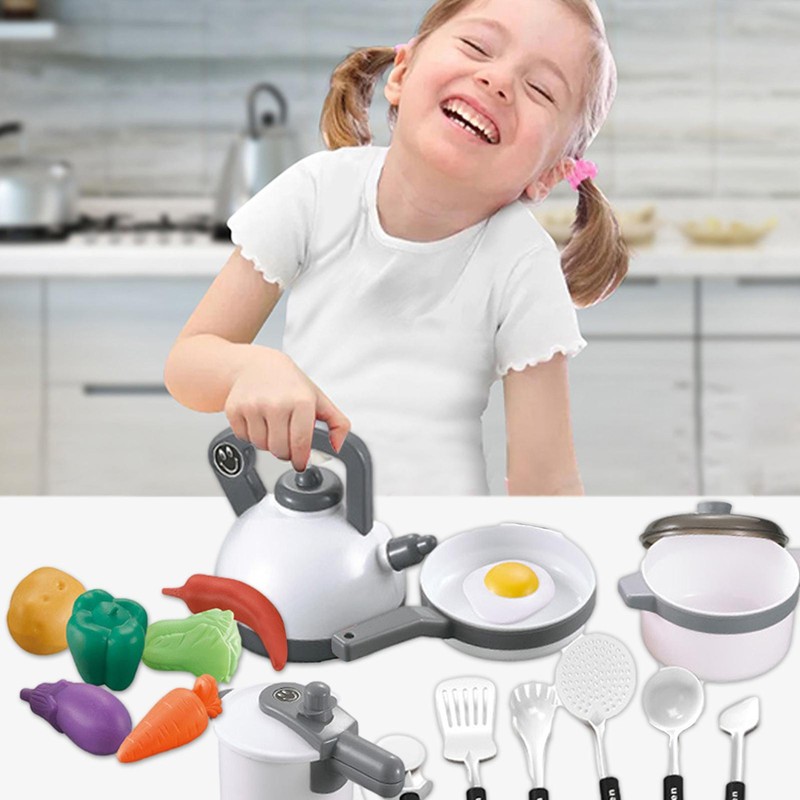 Cooking Set for Kids 18 Pcs Kitchen Pretend Play Toys Kitchenware Pots Pans Set