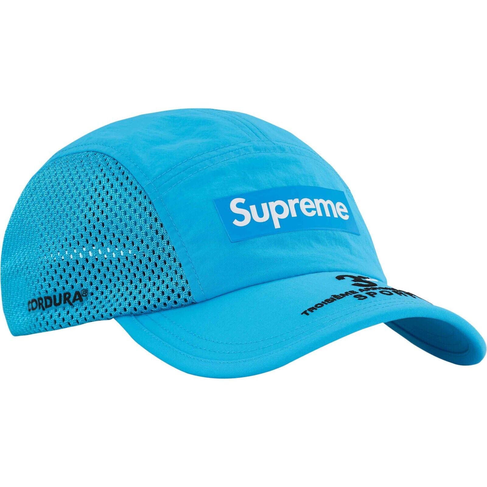 Supreme Mesh Side Panel Camp Cap Hat - Cyan Blue - SS24 New Supreme Mesh Side Panel Camp Cap Hat - Cyan Blue - SS24 New