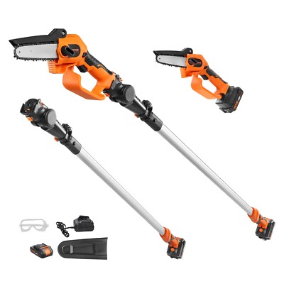 VEVOR 2-in-1 Cordless Pole Saw 20V 4Ah,2Ah Battery 5'' Pole Chainsaw 8 ft Height