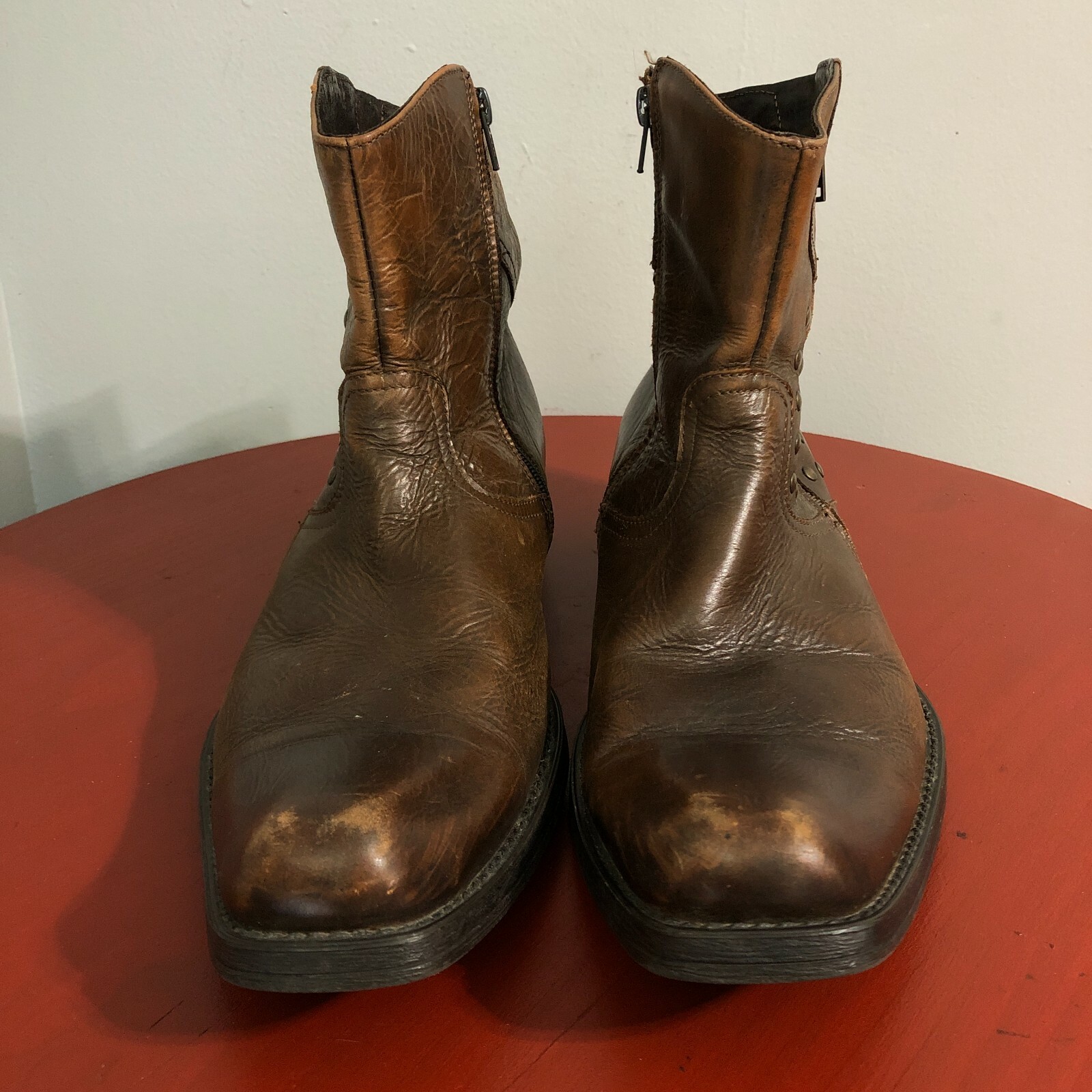 Shoes Brown Black Leather Studded Zip 