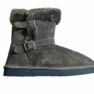 Lamo Womens Size 9 Green Leather Mid Height Warm Furry  Boots Buckle New In Box