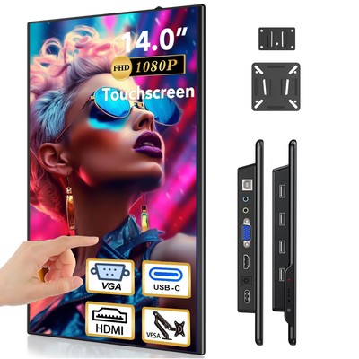 UPERFECT 14'' Touchscreen Portable Monitor 1920*1080 HDMI VGA USB Touch Monitor
