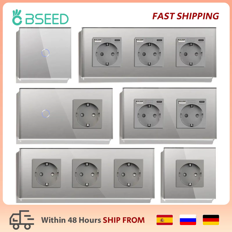 EU Standard 1/2/3Gang Light Touch Switches Home Wall Switches Gray Glass Sensor