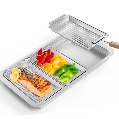 3 In 1 Vegetable Grill Baskets Set, Outdoor Stainless Steel Grilling Basket f...