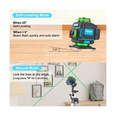 KEZERS Laser Level 360 Self Leveling,4 x 360 Laser Level with Screen Green La...