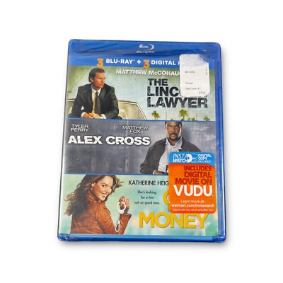 THE LINCOLN LAWYER + ALEX CROSS + ONE FOR THE MONEY BLU RAY MOVIE THREE IN ONE