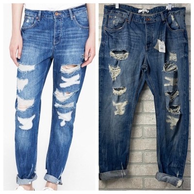 NWT MNG Mango Angie Boyfriend Distressed Denim Jeans size 10