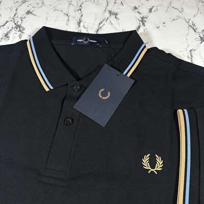 FRED PERRY Mens Black Polo Shirt SIZE 2XL XXL M3600 P41 Twin Tipped BNWT