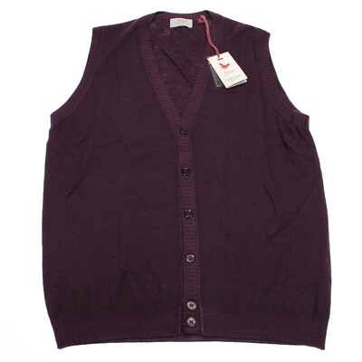 Gran Sasso Vintage NWT Cardigan Sweater Vest Size 52 US Large Solid Purple Wool
