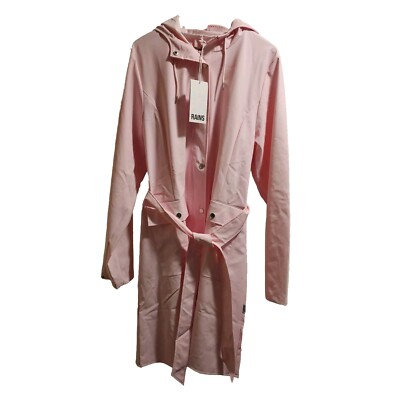 RAINS Jacket Curve W Candy Pink Waterproof A Line Belted Rain Coat Xl NWT Trench