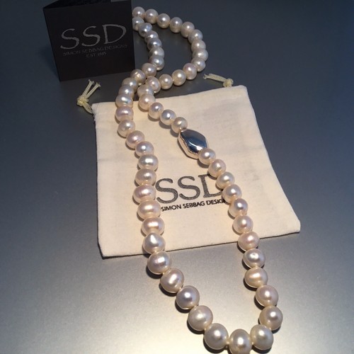 Pre-owned Simon Sebbag 925 Sterling Silver 10 Mm White Pearl Necklace 25”