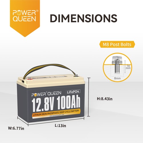 Power Queen 12V 100Ah LiFePO4 Lithium Battery Deep Cycle BMS for Solar RV Boat