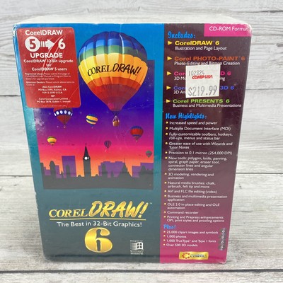 NOS Vtg Corel Draw 6 Cd ROM The Best In 32-Bit Graphic 4 Discs Windows 95 Sealed