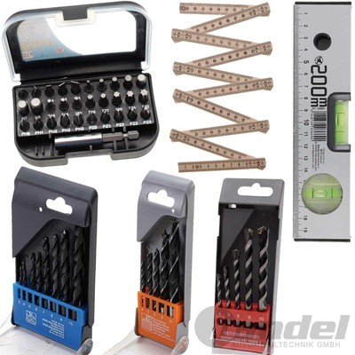 BGS BIT-SATZ BITBOX 1/4" BITHALTER BETON-HOLZ-HSS-BOHRER ZOLLSTOCK WASSERWAGE