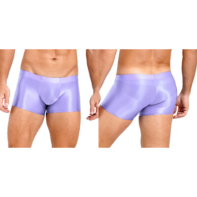 Mens Glossy Silky Low Rise Boxer Briefs Shorts Stretch Bulge Pouch Underwear 