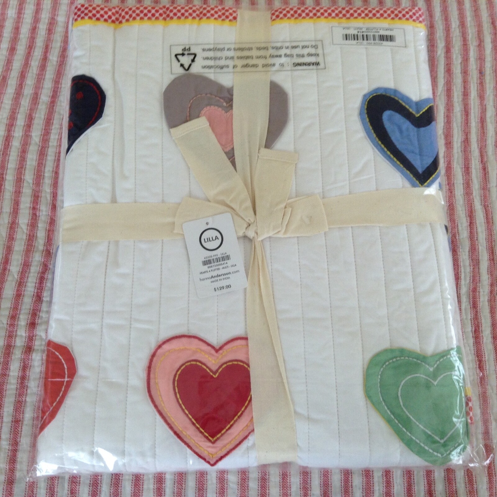 Hanna Andersso Crib Quilt Hearts A Flutter & Crib Sheet Seed Green NWT