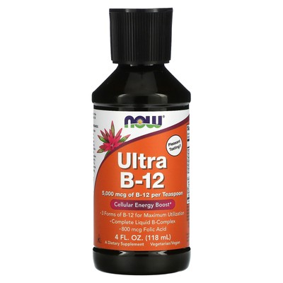 Now Foods Ultra B-12 5 000 мкг 4 жидких унции 118 мл Гарантированное качество GMP, кошерный,