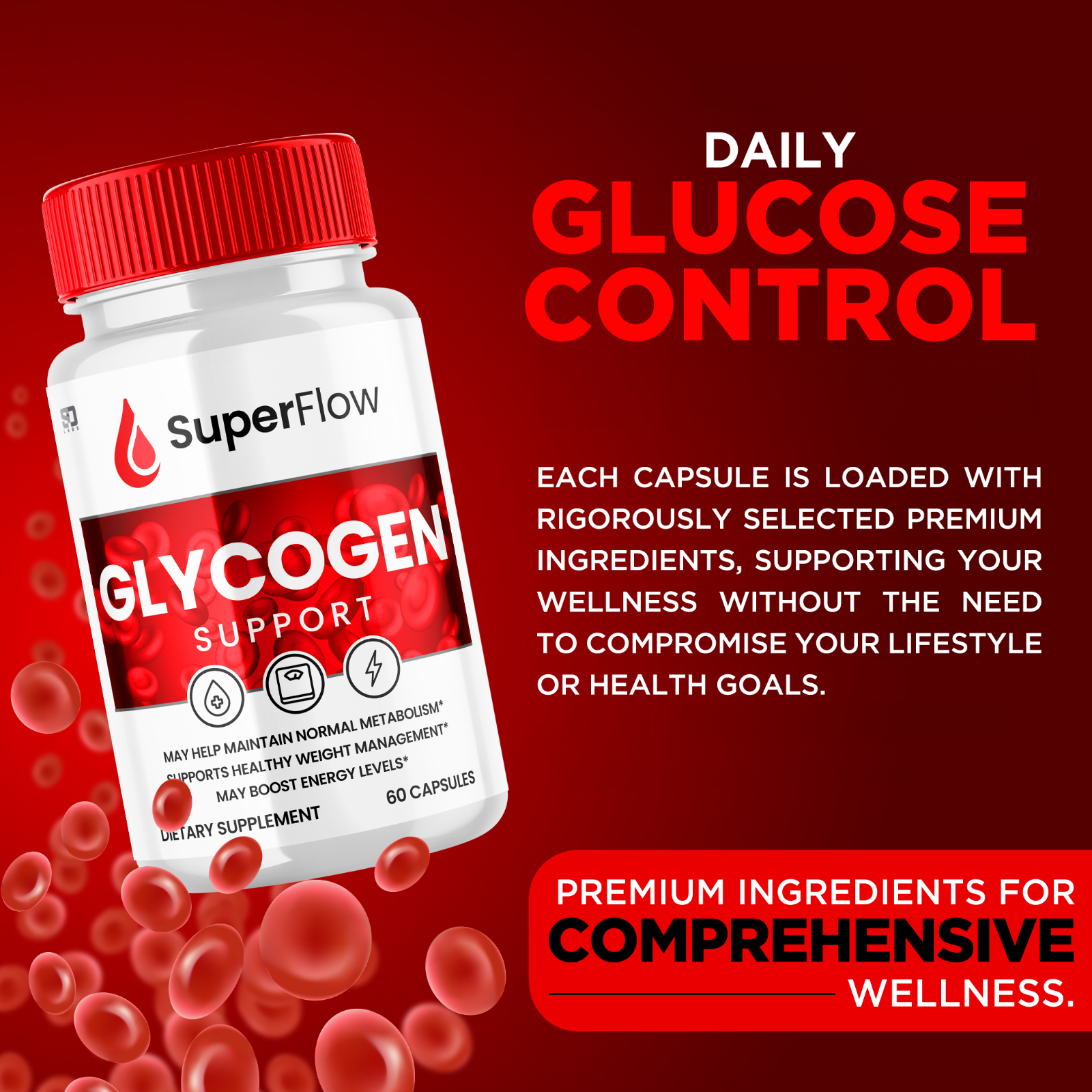 (1 Pack) Super Flow Glycogen, Blood Sugar Health Support Formula, 60 Capsules