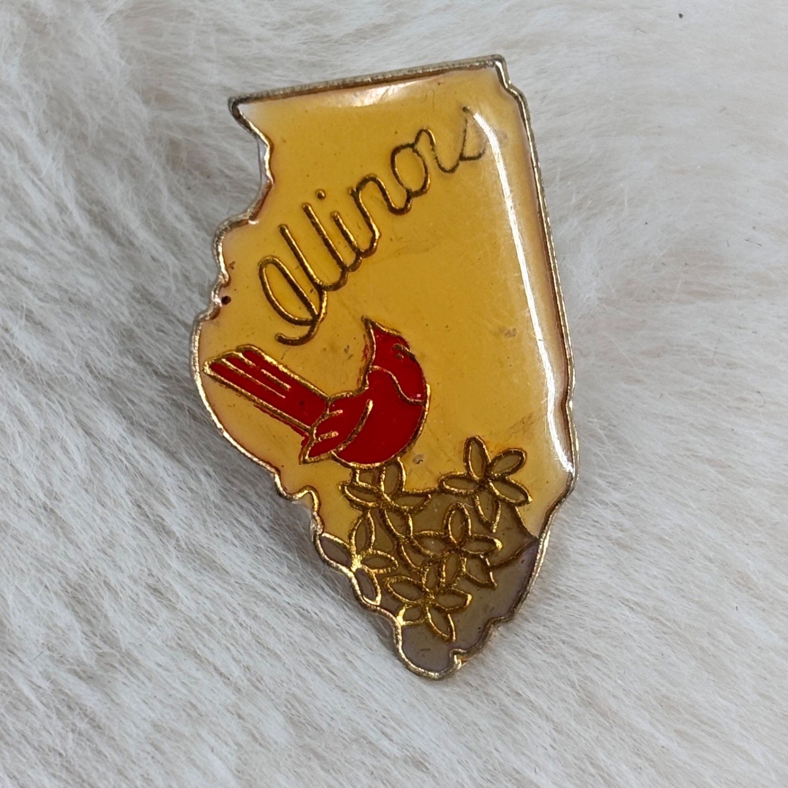Vtg State of Illinois Souvenir Enamel Lapel Pin w/ Cardinal