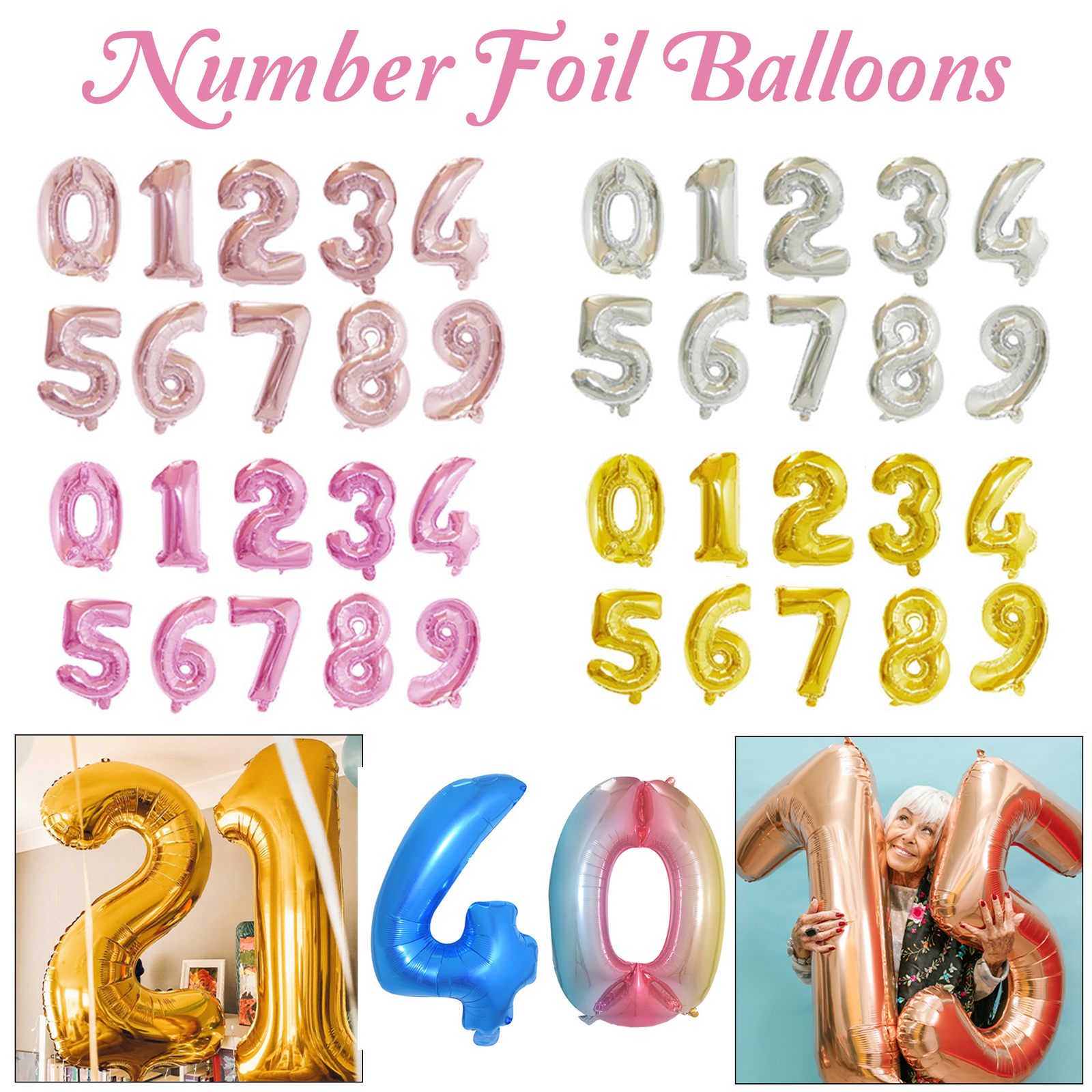 40 Inch Helium Air Foil Balloons Number Age Birthday Party Large Decoration 0-9
